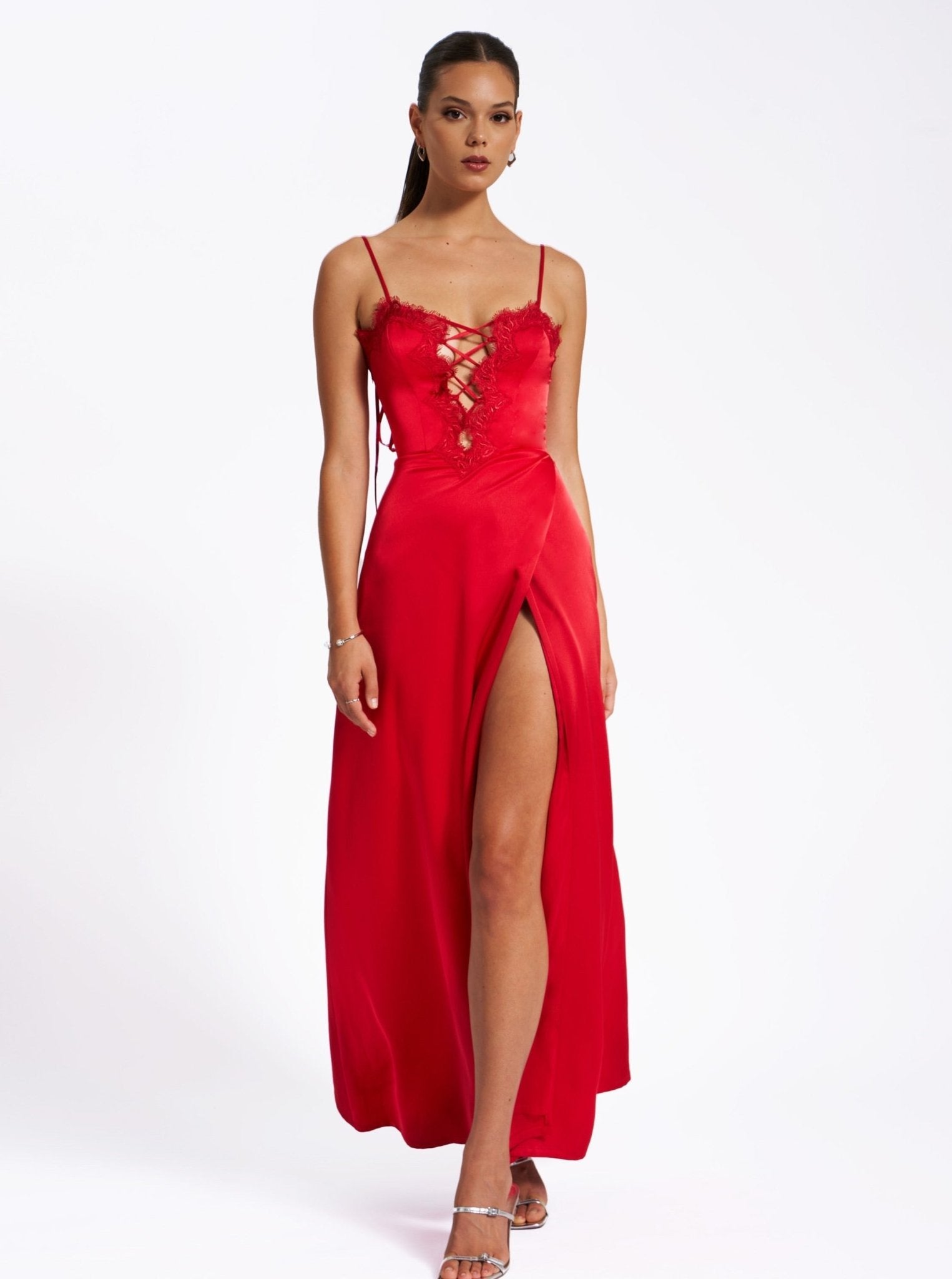 Bia Red Satin Dress - HOUSE OF SHE