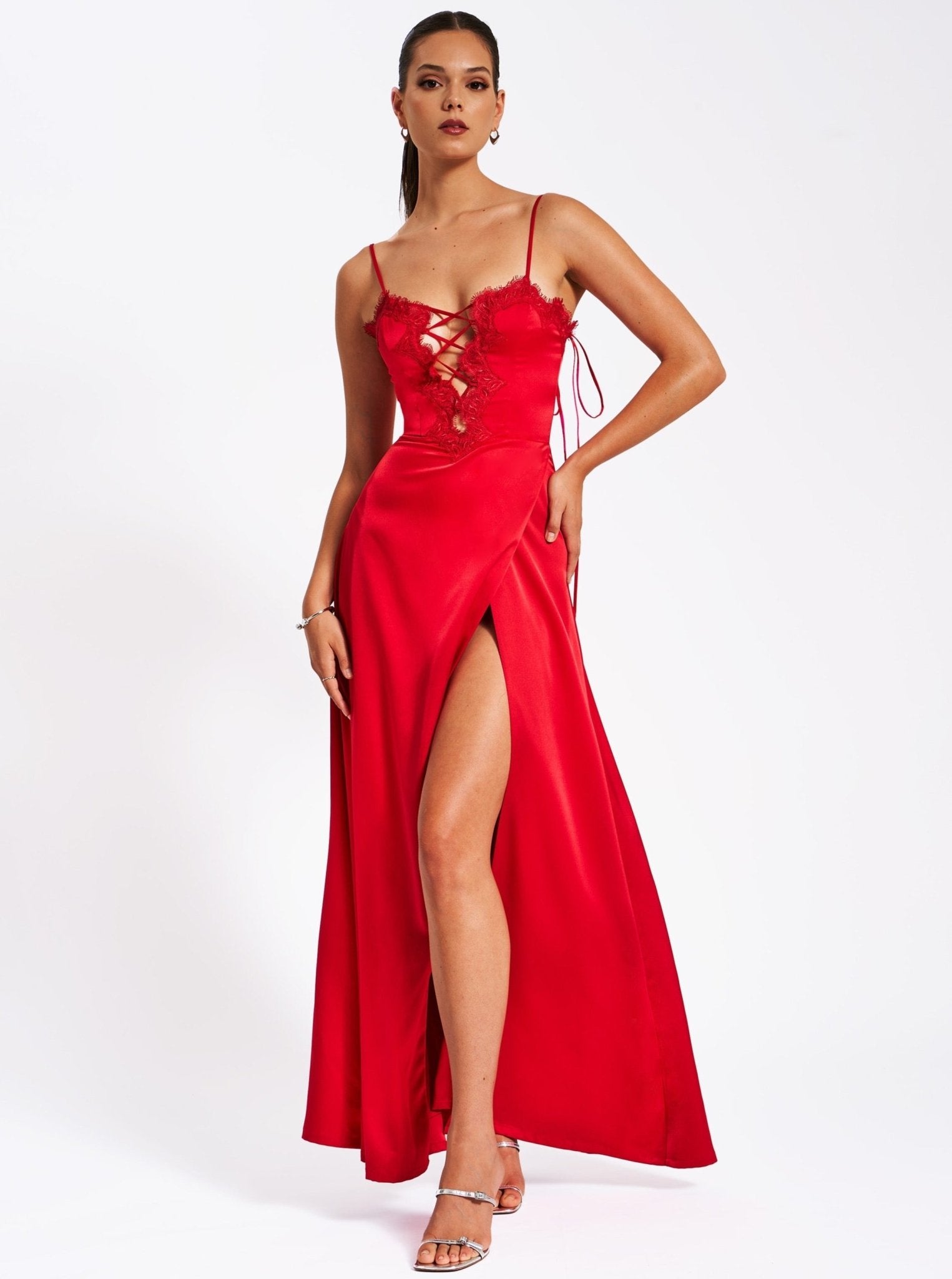 Bia Red Satin Dress - HOUSE OF SHE