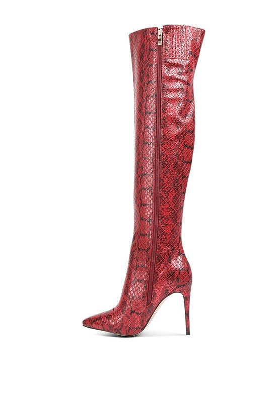 Catalina Snake Print Stiletto Knee Boots - HOUSE OF SHE