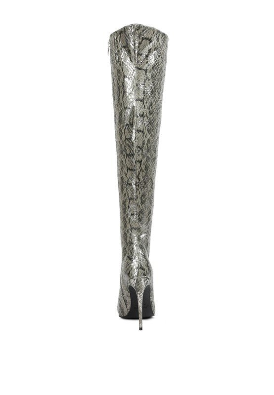 Catalina Snake Print Stiletto Knee Boots - HOUSE OF SHE