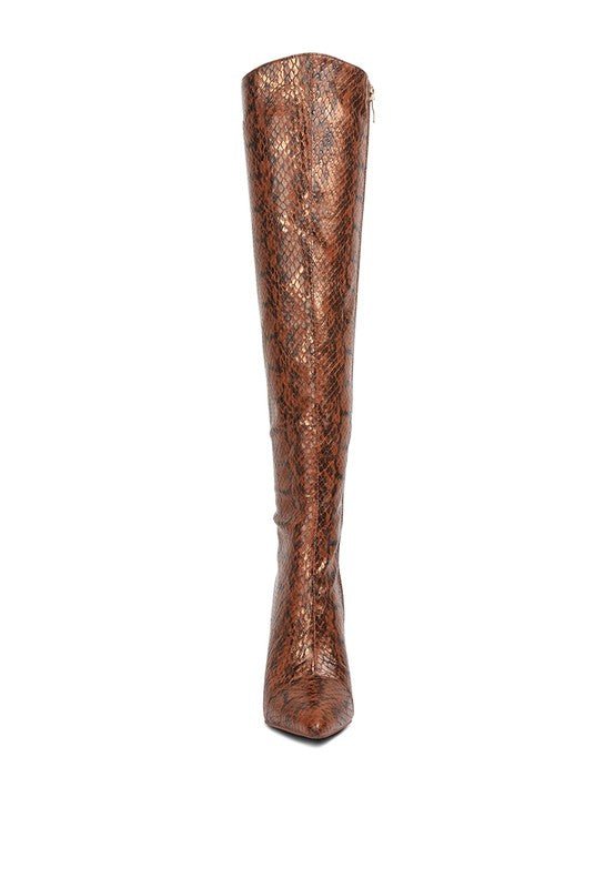 Catalina Snake Print Stiletto Knee Boots - HOUSE OF SHE