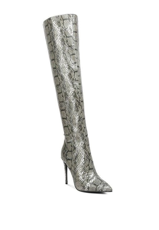 Catalina Snake Print Stiletto Knee Boots - HOUSE OF SHE