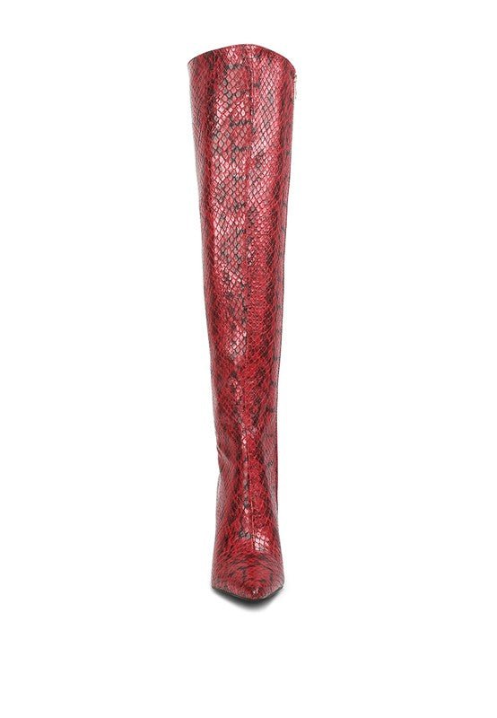 Catalina Snake Print Stiletto Knee Boots - HOUSE OF SHE