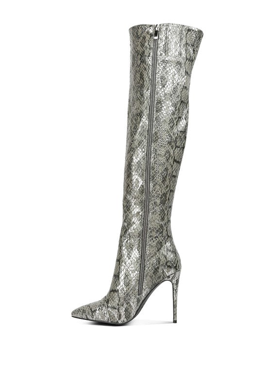 Catalina Snake Print Stiletto Knee Boots - HOUSE OF SHE