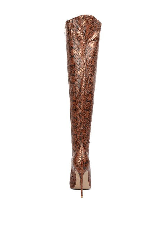 Catalina Snake Print Stiletto Knee Boots - HOUSE OF SHE