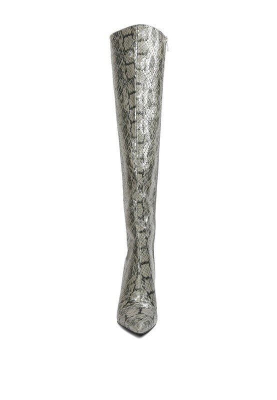 Catalina Snake Print Stiletto Knee Boots - HOUSE OF SHE