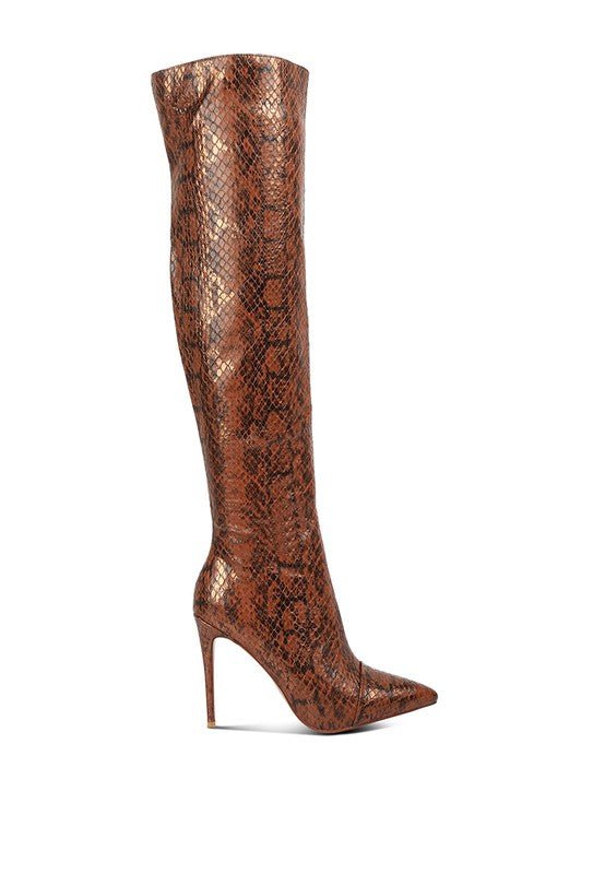 Catalina Snake Print Stiletto Knee Boots - HOUSE OF SHE