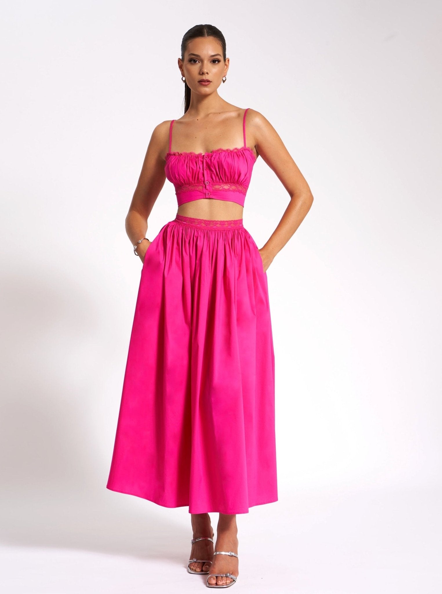 Chloe Fuchsia Cotton Maxi Skirt - HOUSE OF SHE