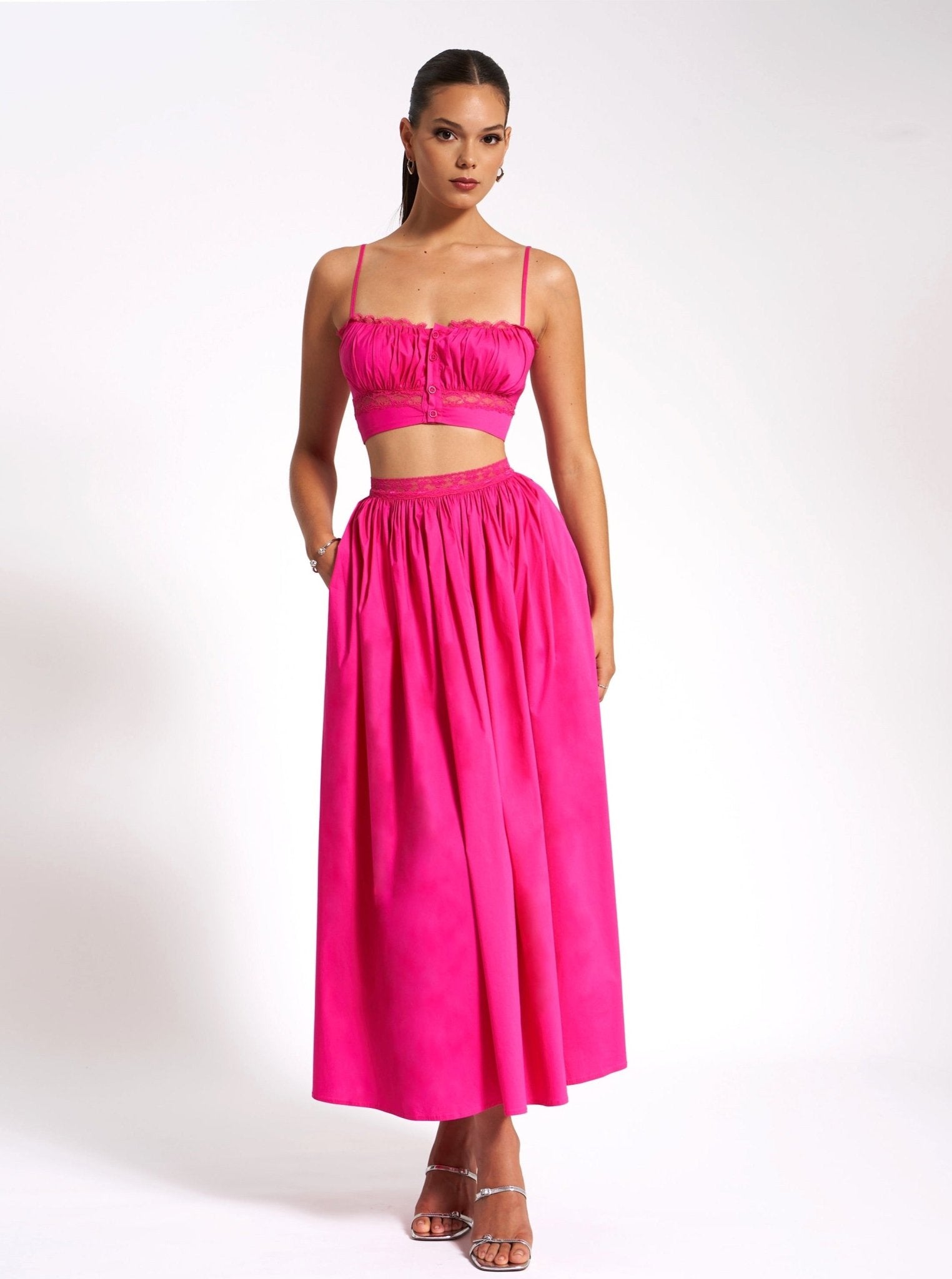 Chloe Fuchsia Cotton Maxi Skirt - HOUSE OF SHE