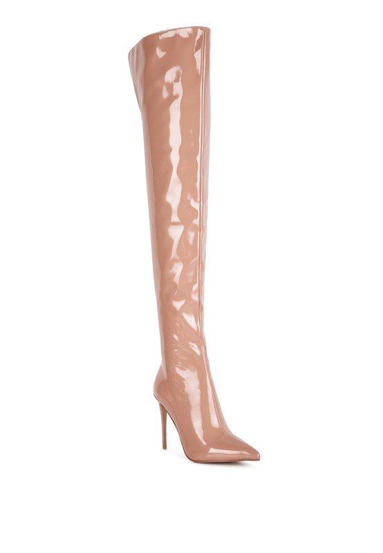 Eclectic Patent Pu Long Stiletto Boots - HOUSE OF SHE