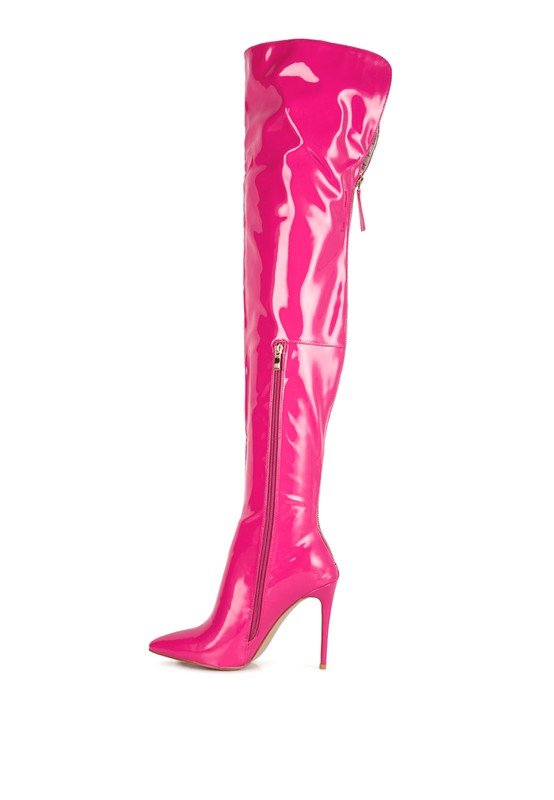 Eclectic Patent Pu Long Stiletto Boots - HOUSE OF SHE