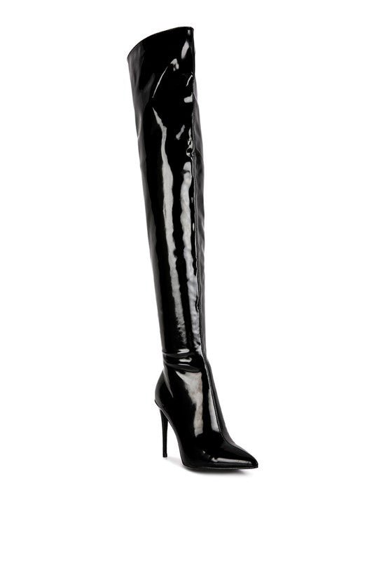 Eclectic Patent Pu Long Stiletto Boots - HOUSE OF SHE