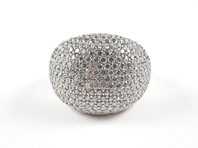 Elegant Micro Pave CZ Large Dome Silver Ring - HOUSE OF SHE