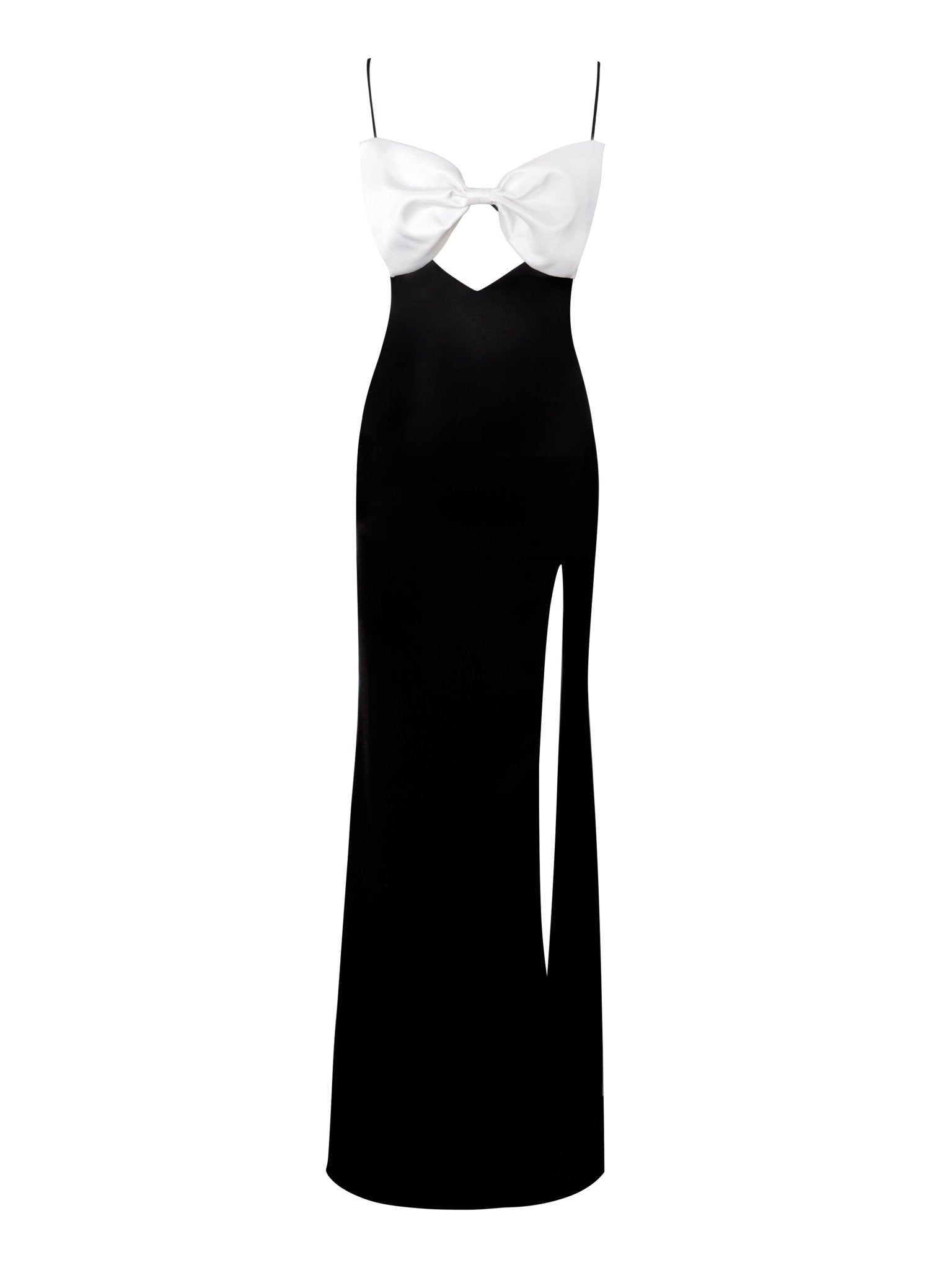 Eli Black and White Bow Satin Dress - HOUSE OF SHE