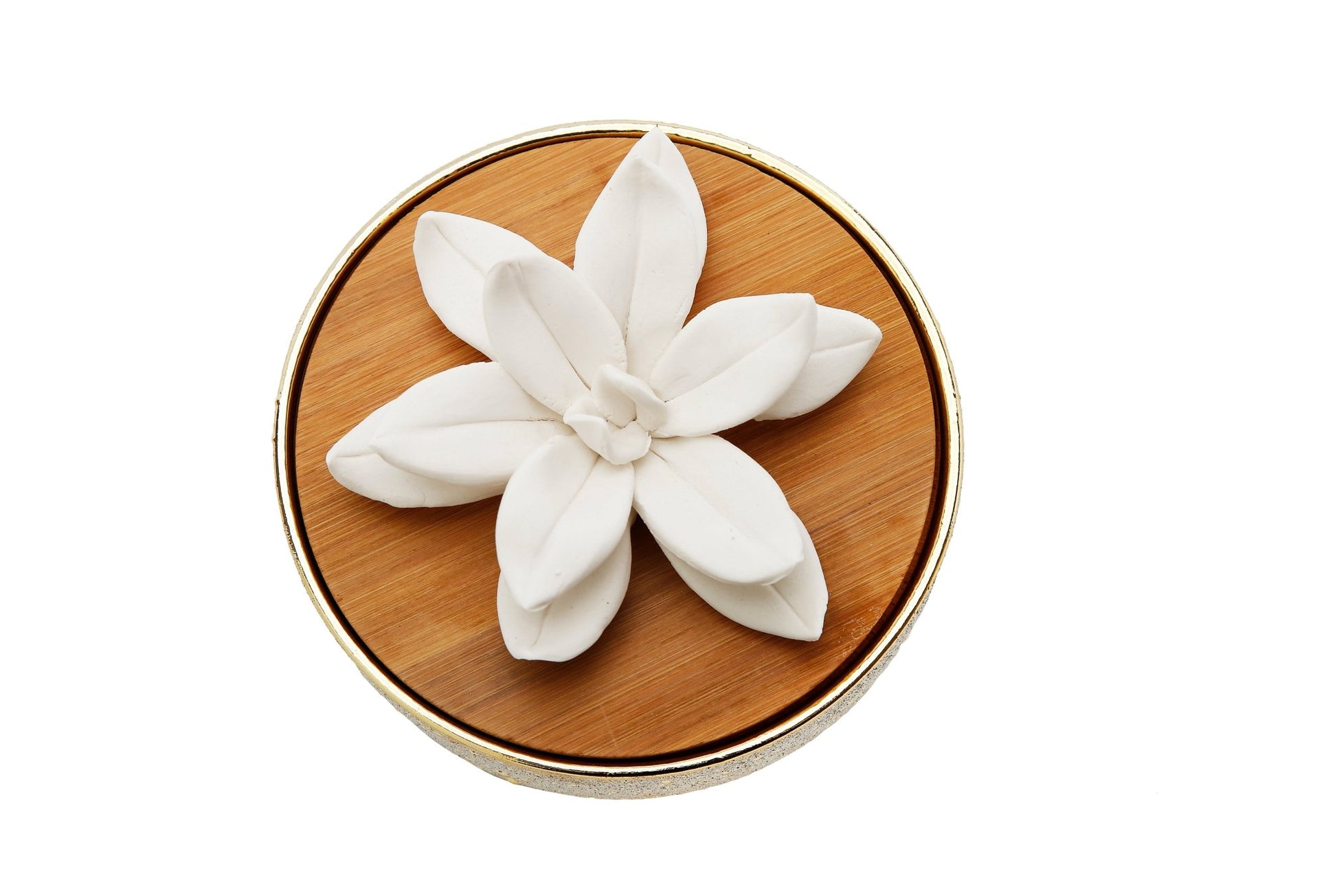 Gold Hemispheric Shaped Diffuser with White Flower, “Lily of the Valley” aroma - HOUSE OF SHE