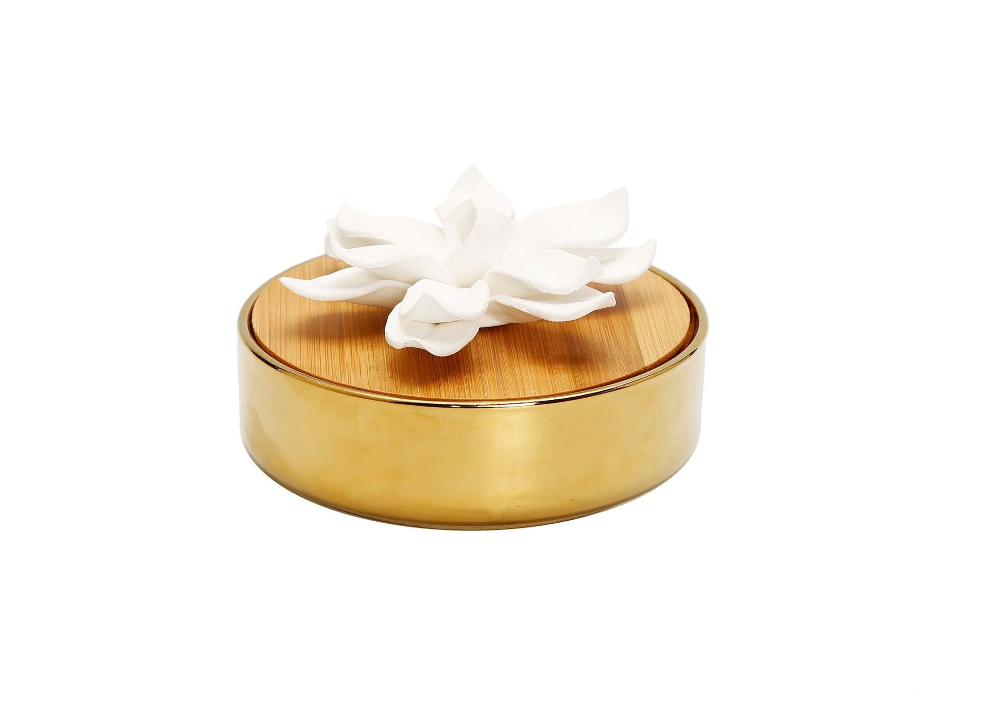 Gold Hemispheric Shaped Diffuser with White Flower, “Lily of the Valley” aroma - HOUSE OF SHE