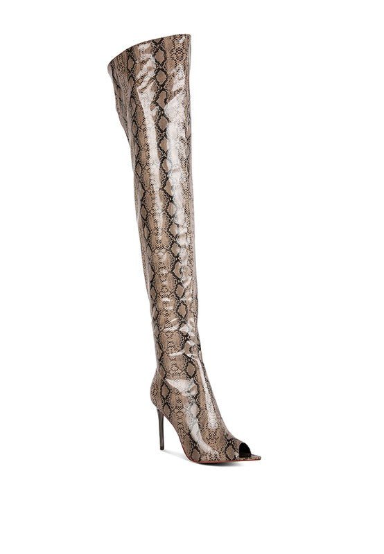 High Drama Snake print Stiletto Long Boots - HOUSE OF SHE