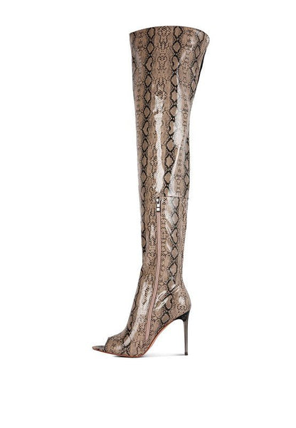 High Drama Snake print Stiletto Long Boots - HOUSE OF SHE
