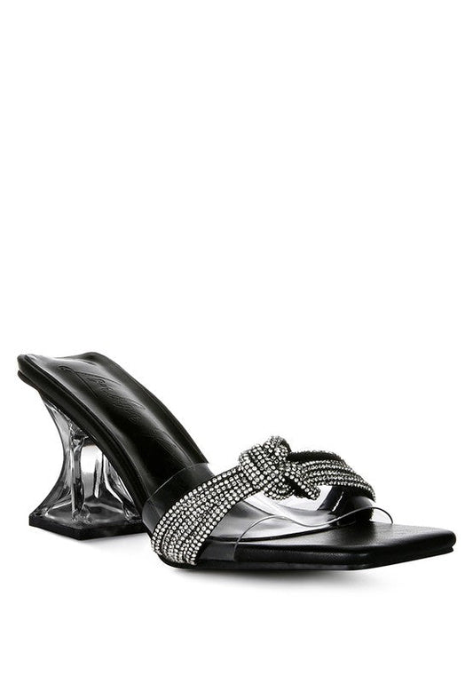 Hiorda Knotted Diamante Strap Spool Heel Sandals - HOUSE OF SHE