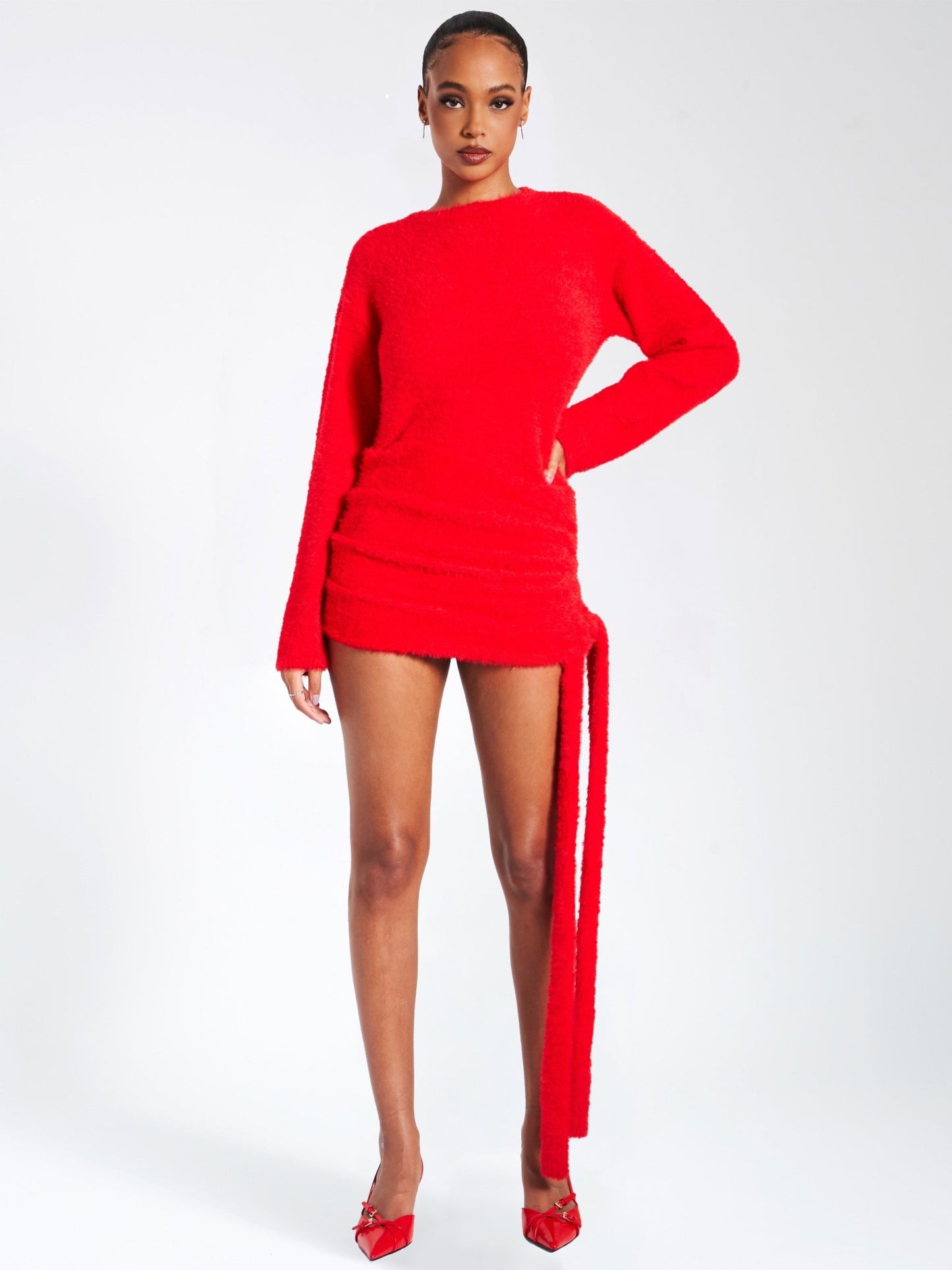 Kira Red Knit Long Sleeve Backless Sweater Dress - HOUSE OF SHE