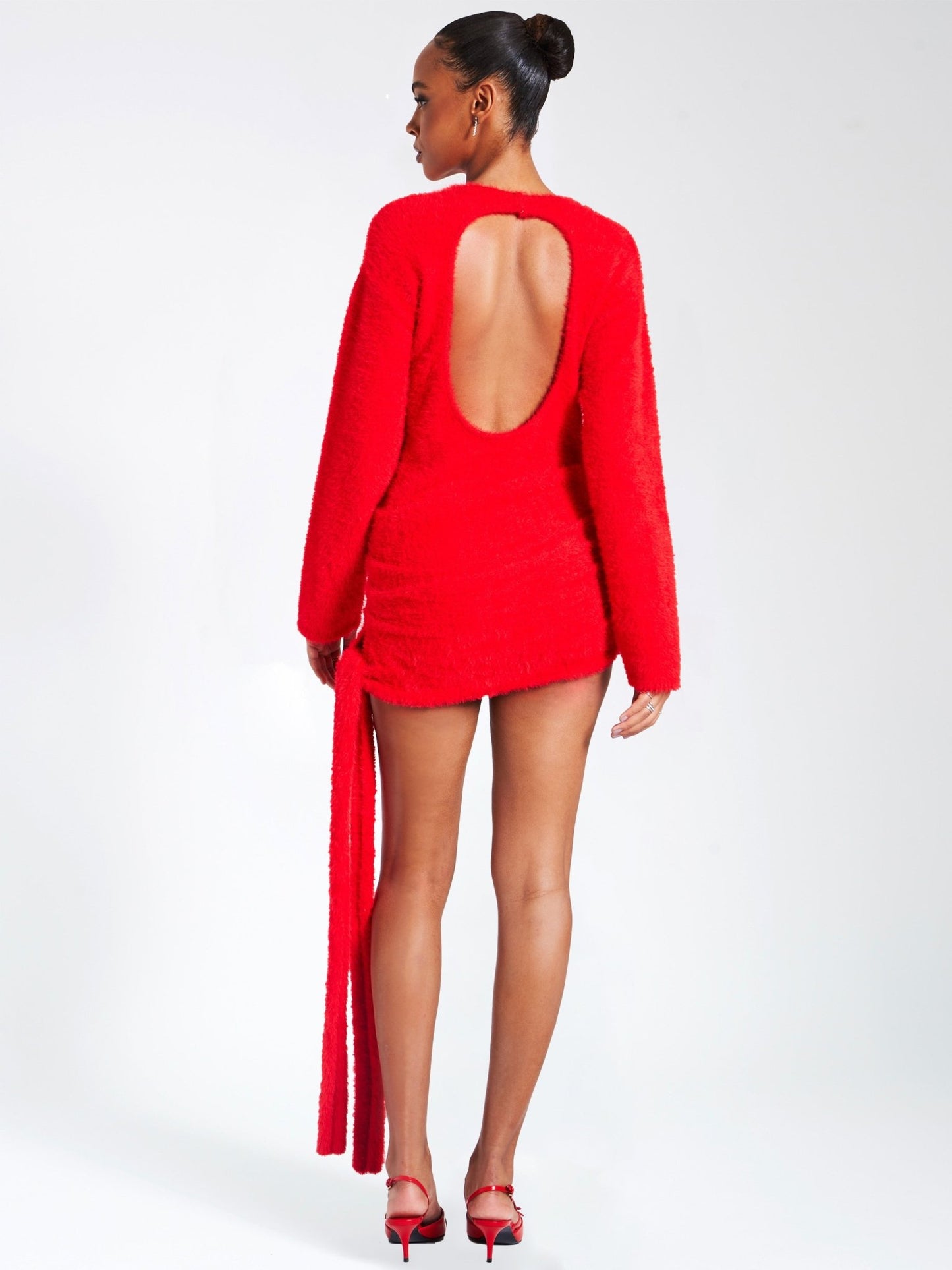 Kira Red Knit Long Sleeve Backless Sweater Dress - HOUSE OF SHE