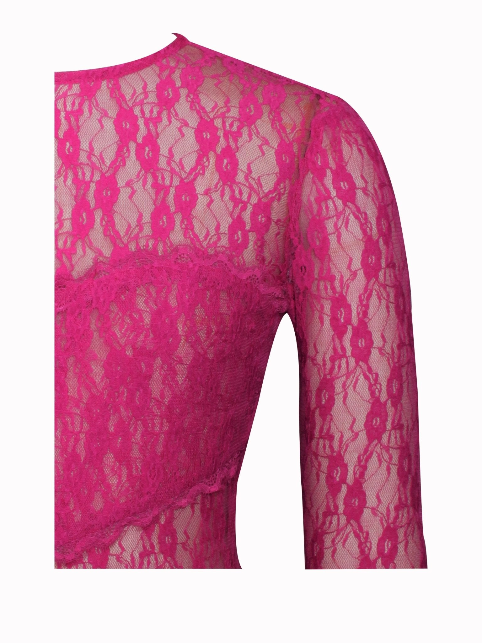 Maira Fuchsia Lace Long Sleeve Ruffle Dress - HOUSE OF SHE