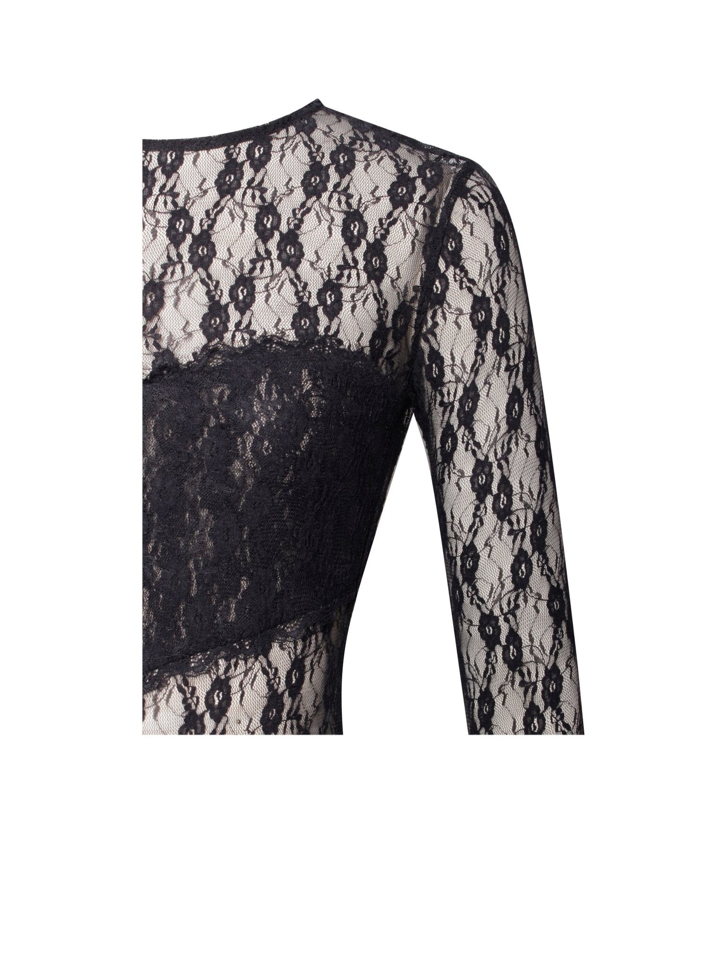Mairah Black Lace Long Sleeve Ruffle Dress - HOUSE OF SHE
