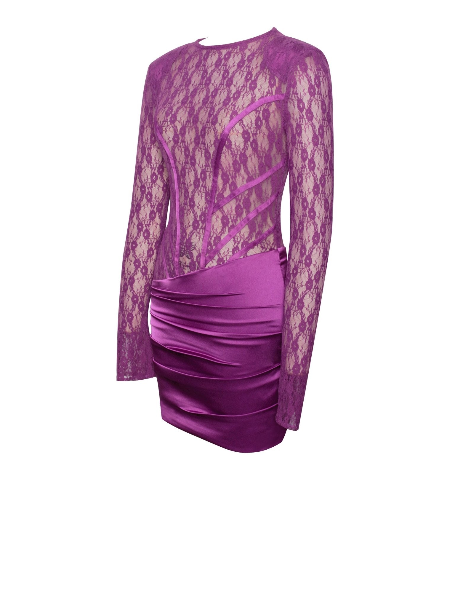 Mari Purple Lace Satin Mini Dress - HOUSE OF SHE