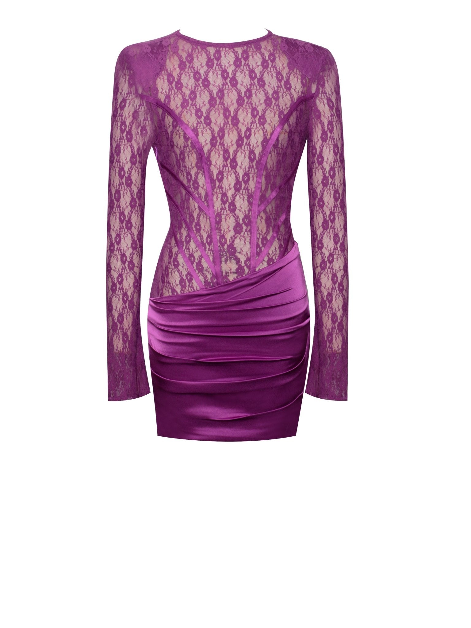 Mari Purple Lace Satin Mini Dress - HOUSE OF SHE