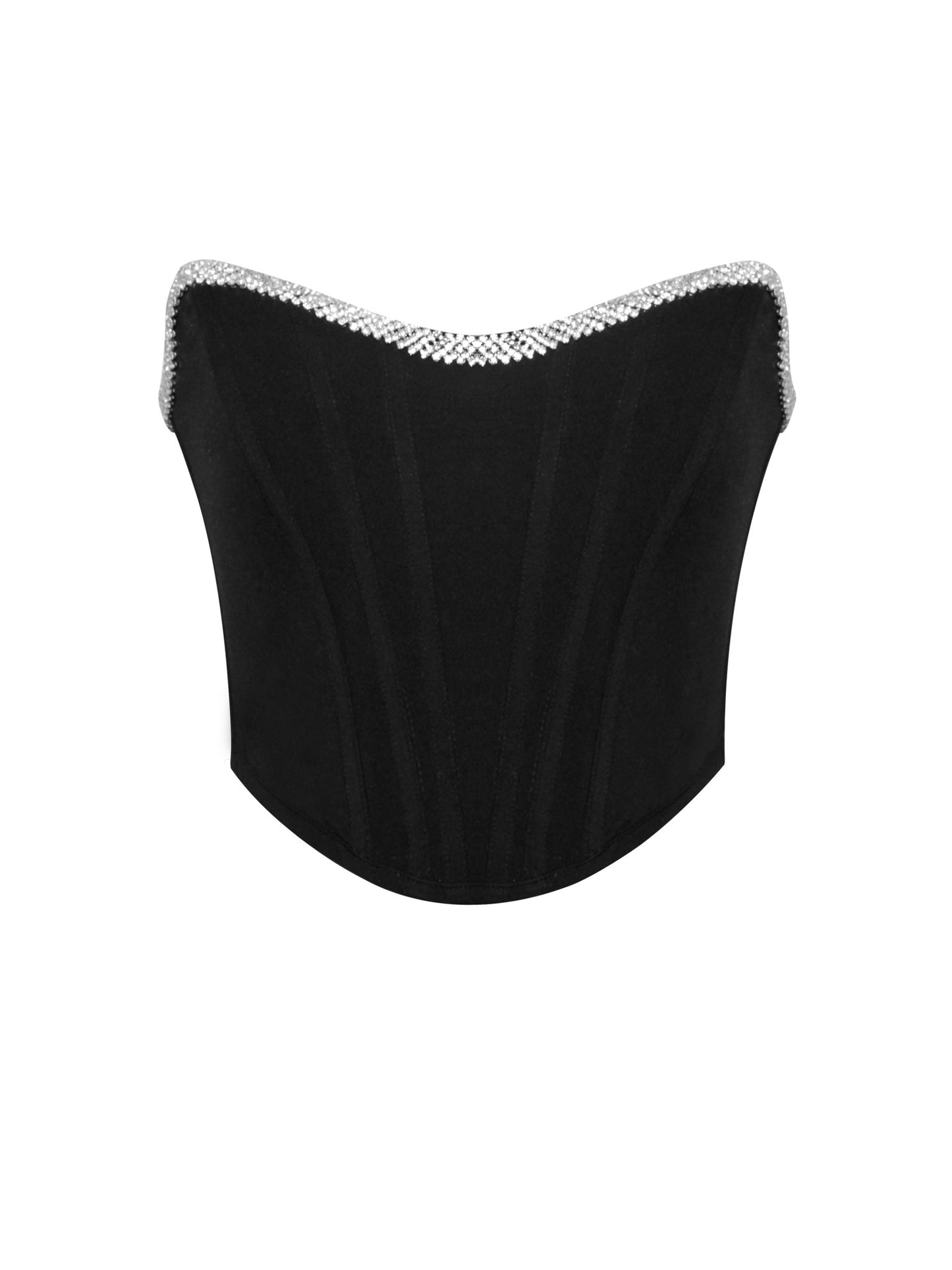 Melanie Black Corset Top With Crystal Trim - HOUSE OF SHE