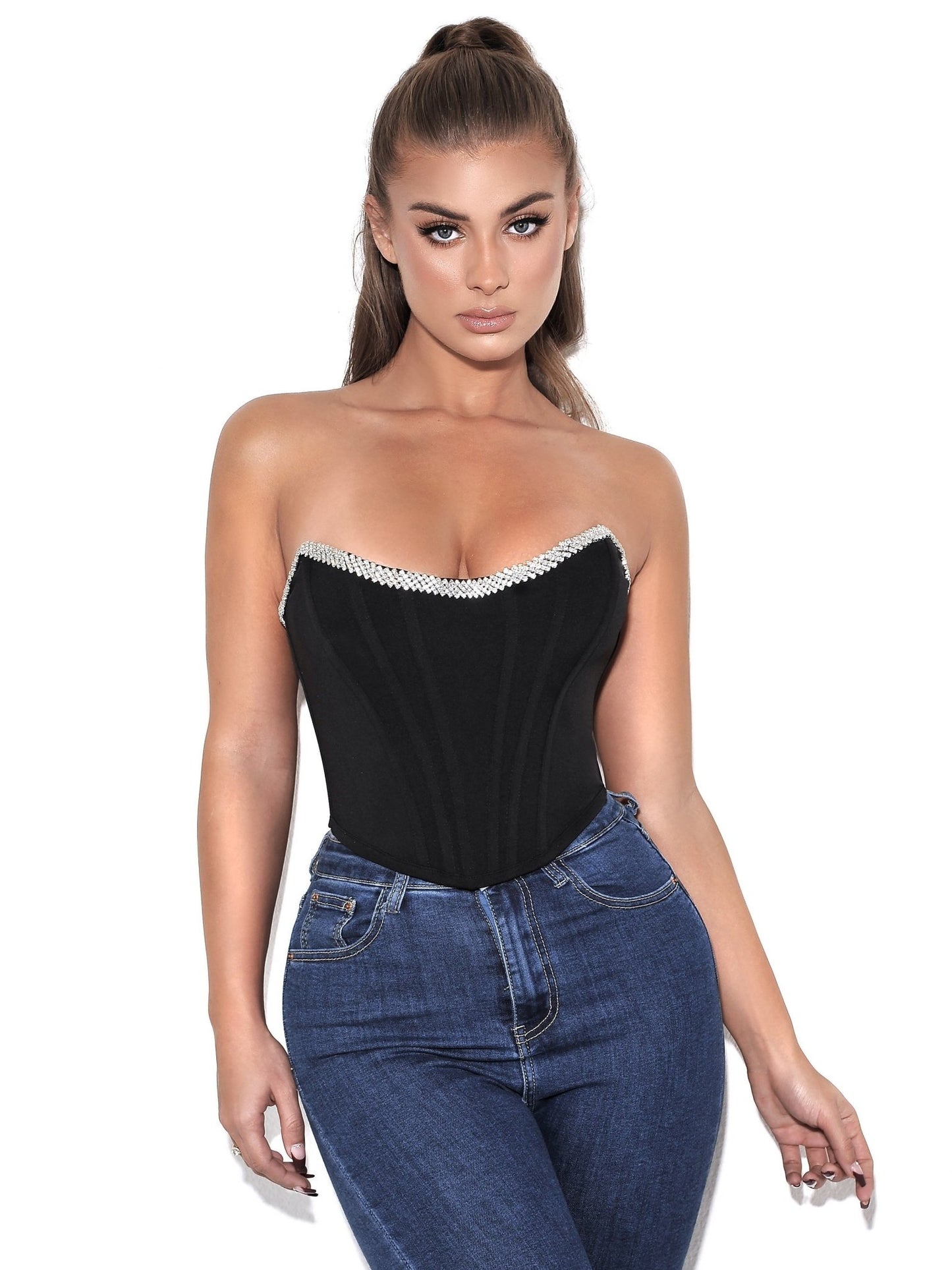 Melanie Black Corset Top - HOUSE OF SHE