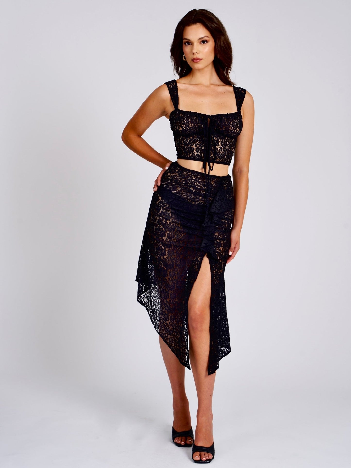 Milan Black Lace Ruffled Skirt - HOUSE OF SHE