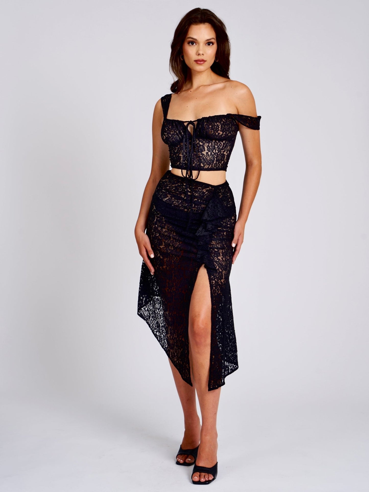 Milan Black Lace Ruffled Skirt - HOUSE OF SHE