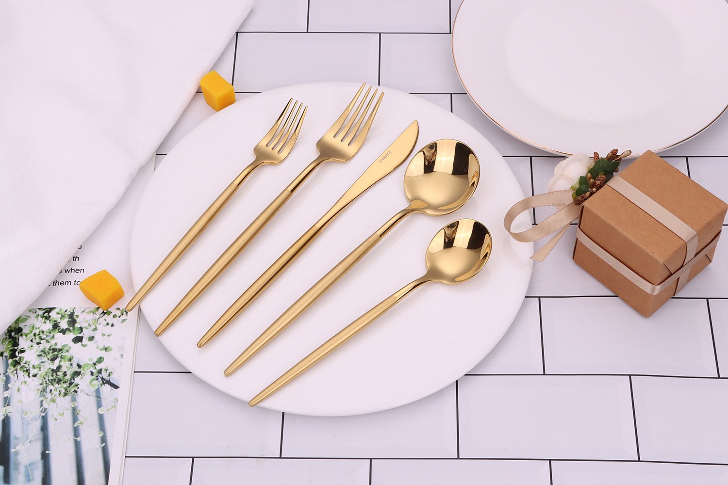 Morne 20 Pc Gold Flatware Set with Matte Handles, Service for 4 - HOUSE OF SHE