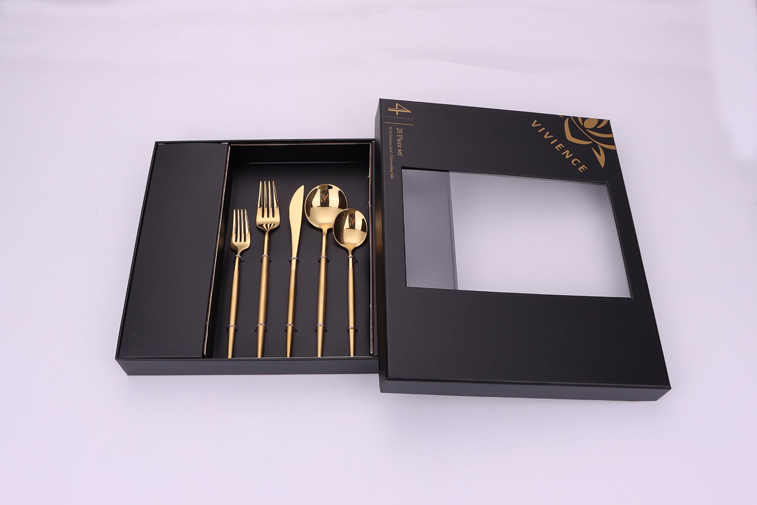 Morne 20 Pc Gold Flatware Set with Matte Handles, Service for 4 - HOUSE OF SHE