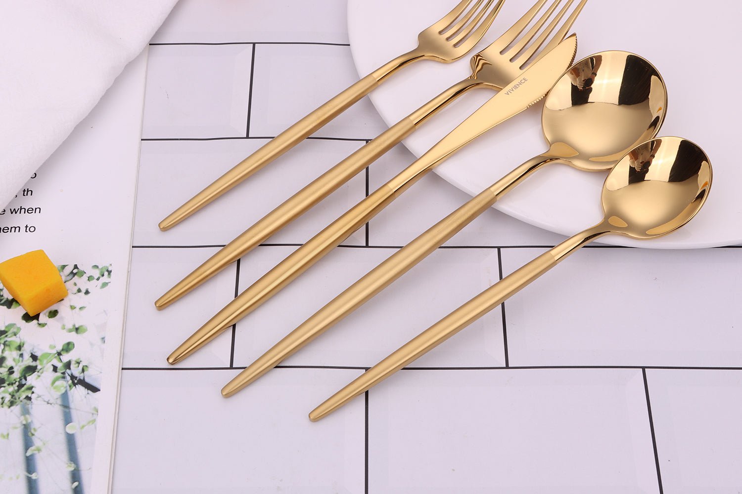 Morne 20 Pc Gold Flatware Set with Matte Handles, Service for 4 - HOUSE OF SHE