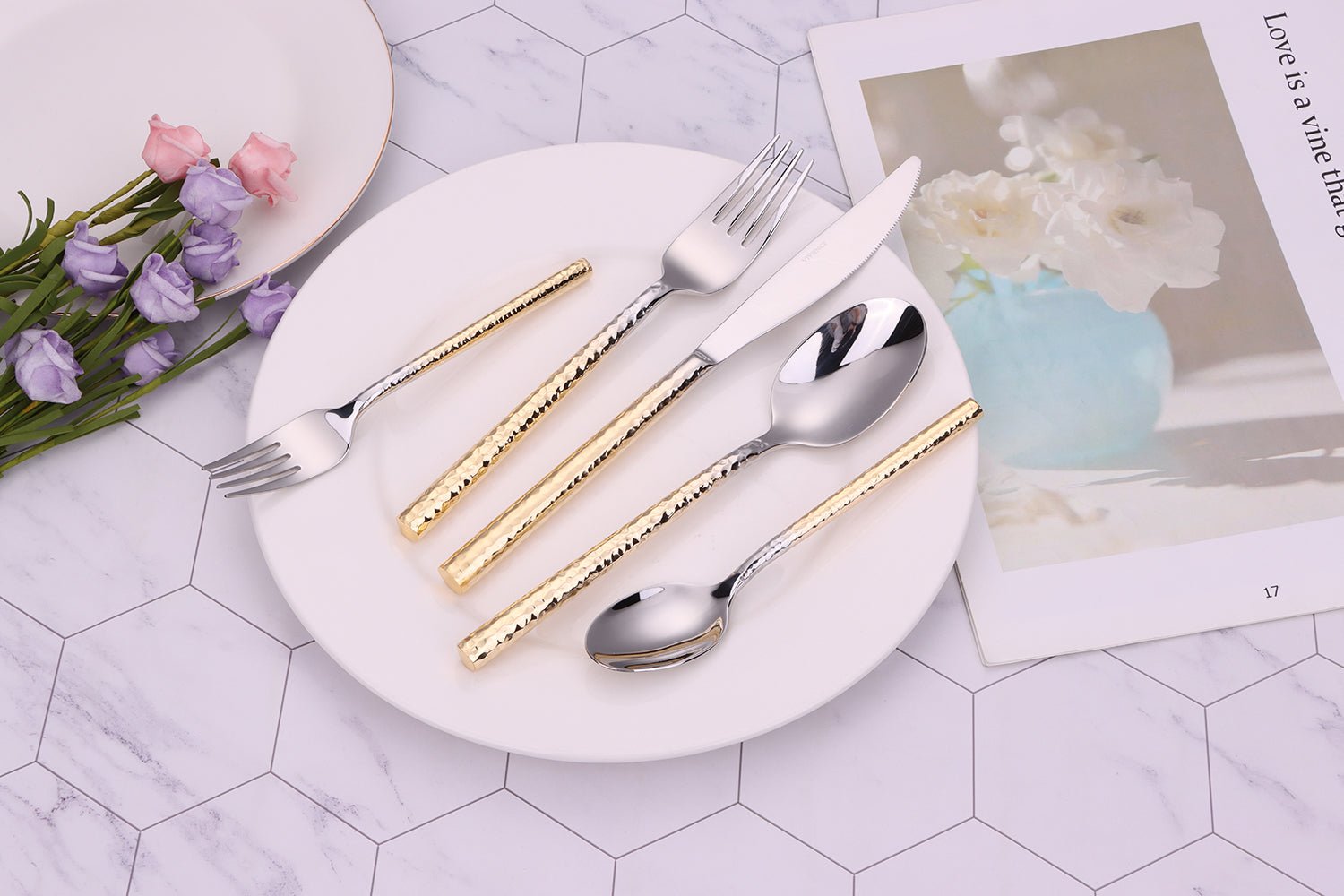 Pexo 20 Pc Flatware Set Graduated Gold Handles, Service for 4 - HOUSE OF SHE