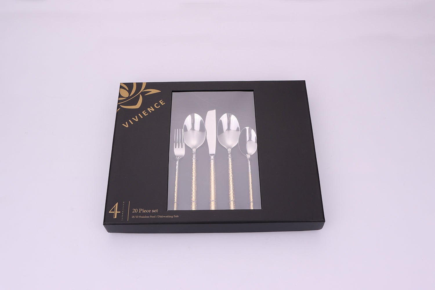 Pexo 20 Pc Flatware Set Graduated Gold Handles, Service for 4 - HOUSE OF SHE