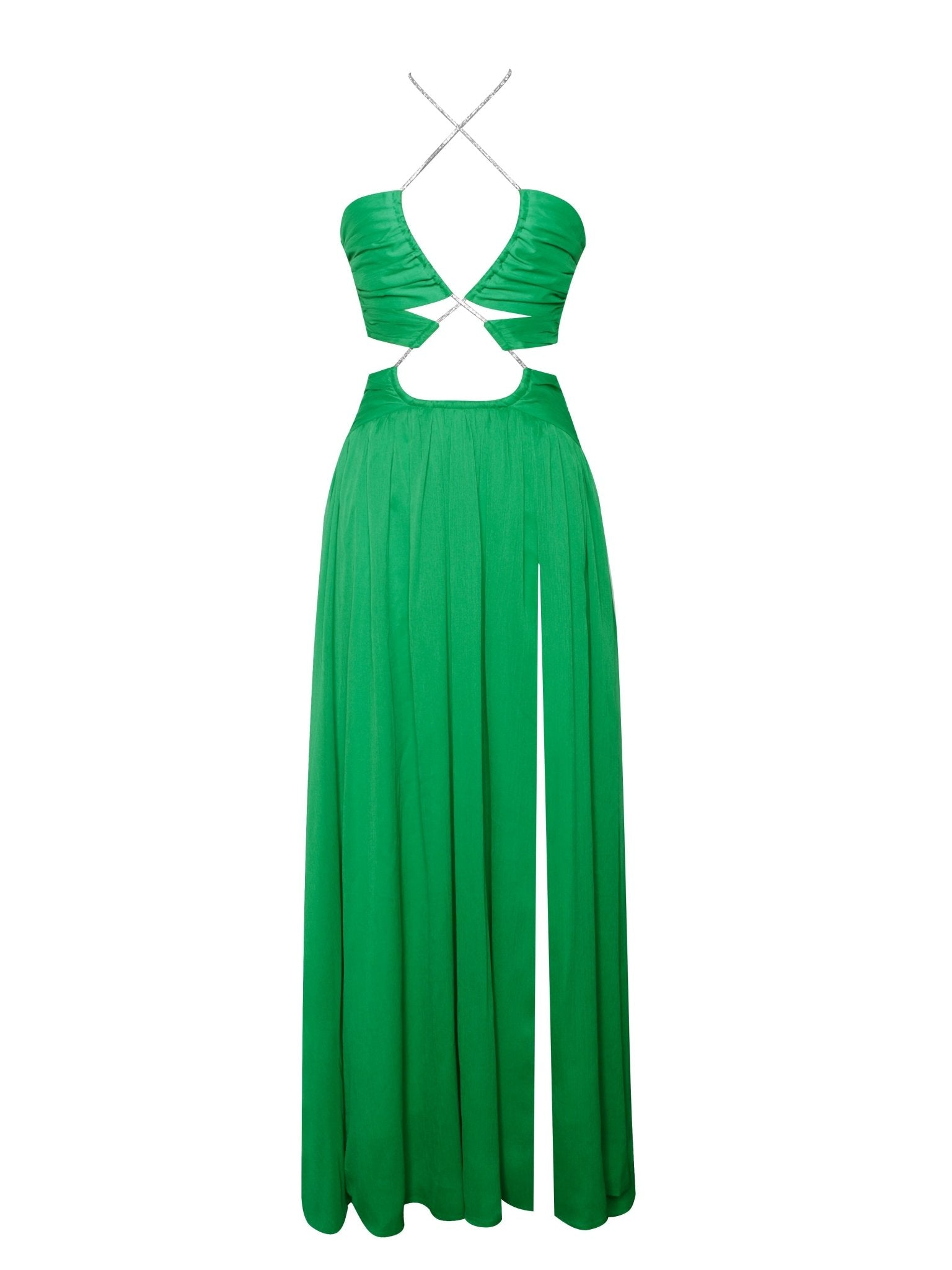 Quinby Green Silk Pleated Maxi Dress - HOUSE OF SHE