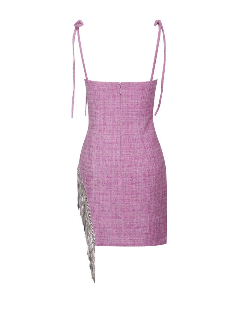 Rosie Fuchsia Tweed Crystal Fringe Dress - HOUSE OF SHE