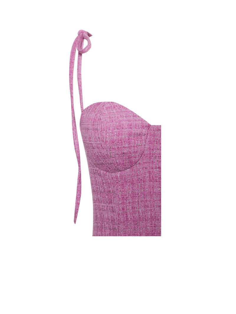 Rosie Fuchsia Tweed Crystal Fringe Dress - HOUSE OF SHE