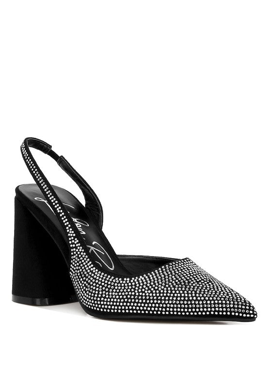 Saranna Rhinestone Embellished Suede Heel Sandals - HOUSE OF SHE