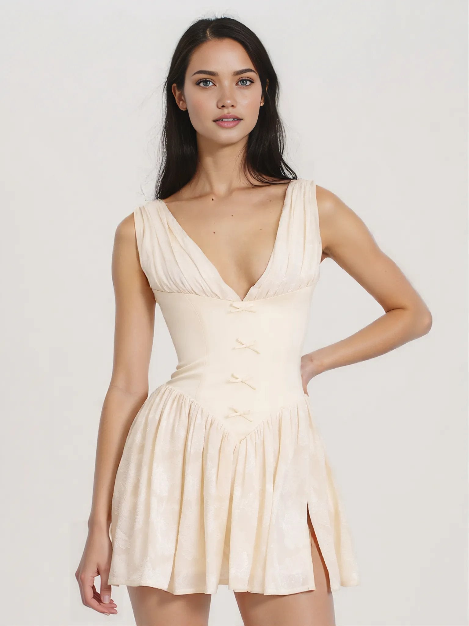 Zahara Off White Jacquard Drop Waist Mini Dress - HOUSE OF SHE