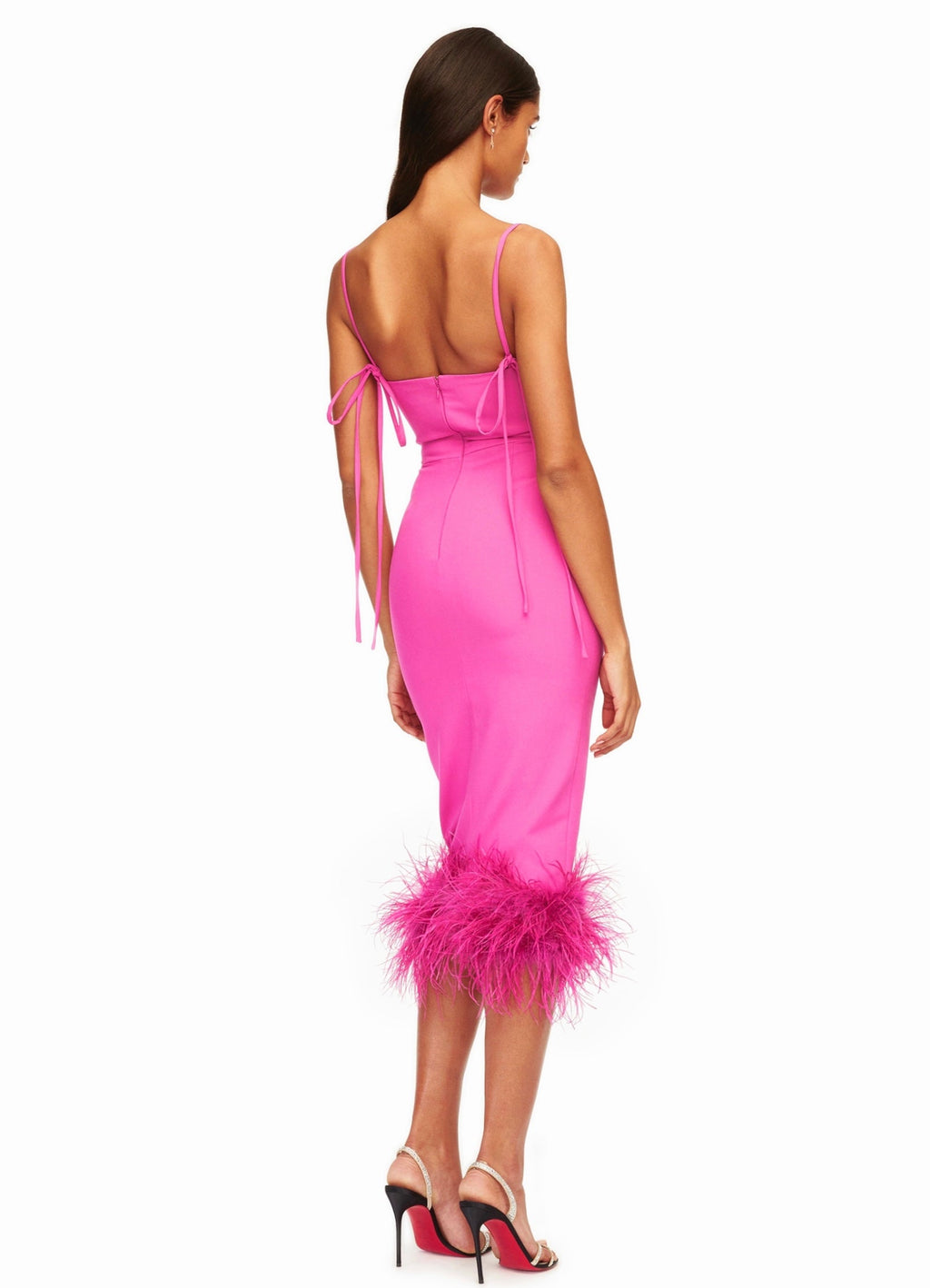 Fiona Fuchsia Feather Trim Bottom Maxi Dress  HOUSE OF SHE