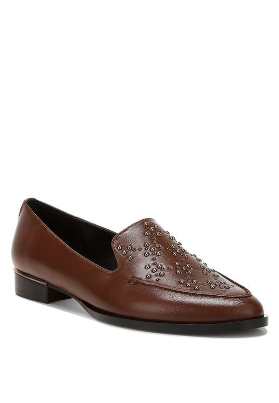 Gabassi Studded Genuine Leather Loafers - HOUSE OF SHE