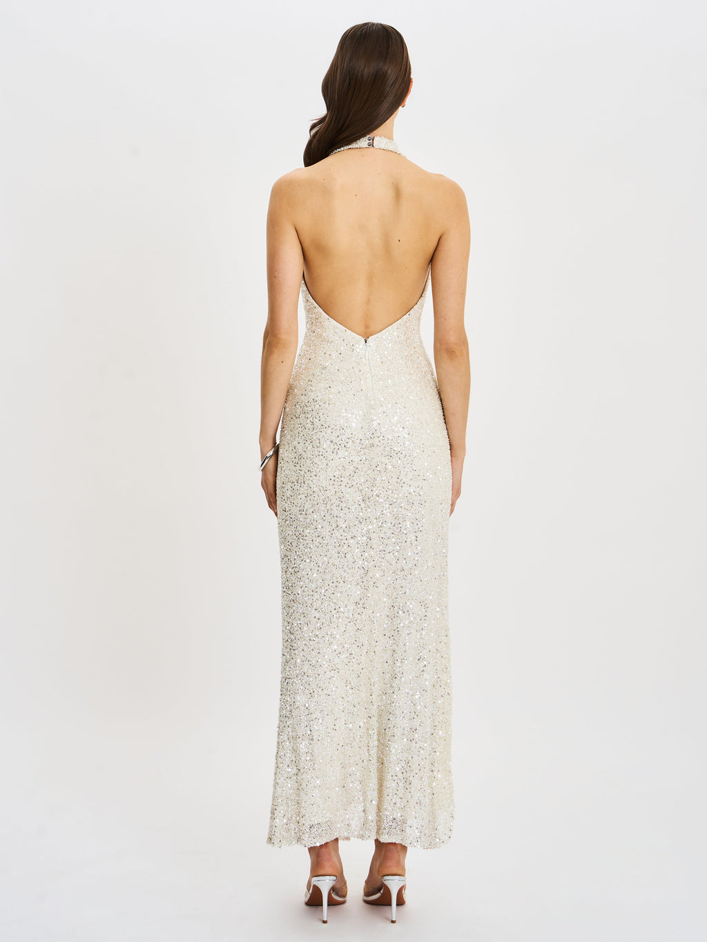 Niamh Golden Beaded Cowl Halter Backless Maxi Dress