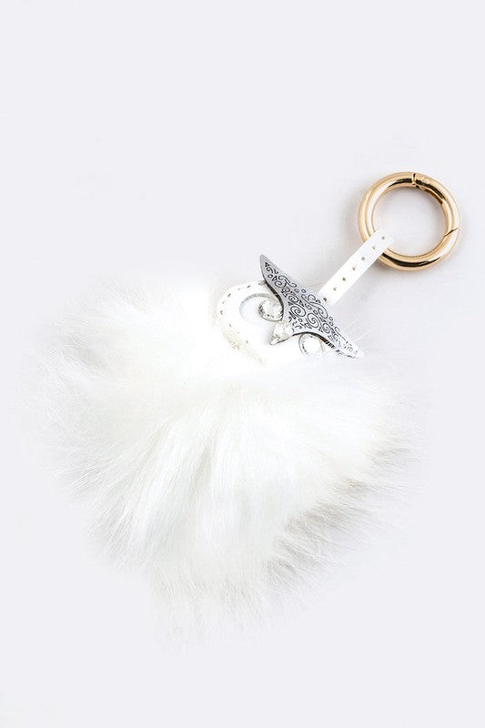 Leather Owl Fur Pom Key Charm