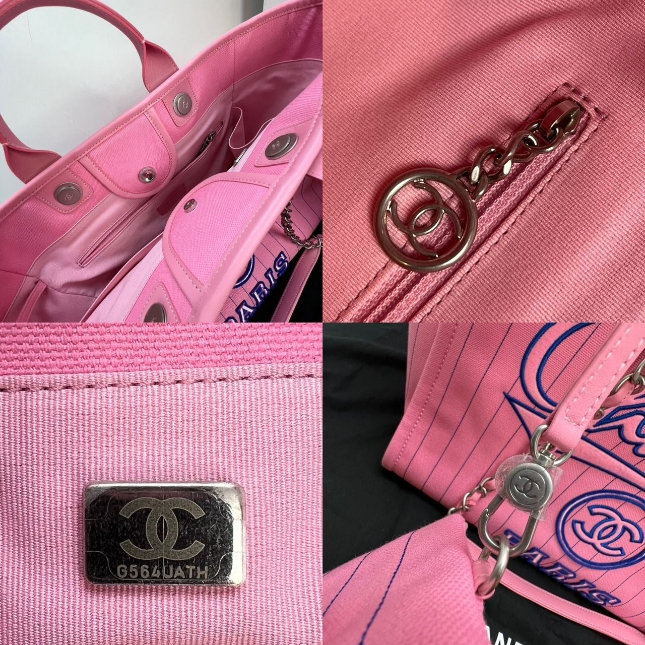 Chanel Canvas Calfskin Striped Medium Deauville Pink Tote - HOUSE OF SHE