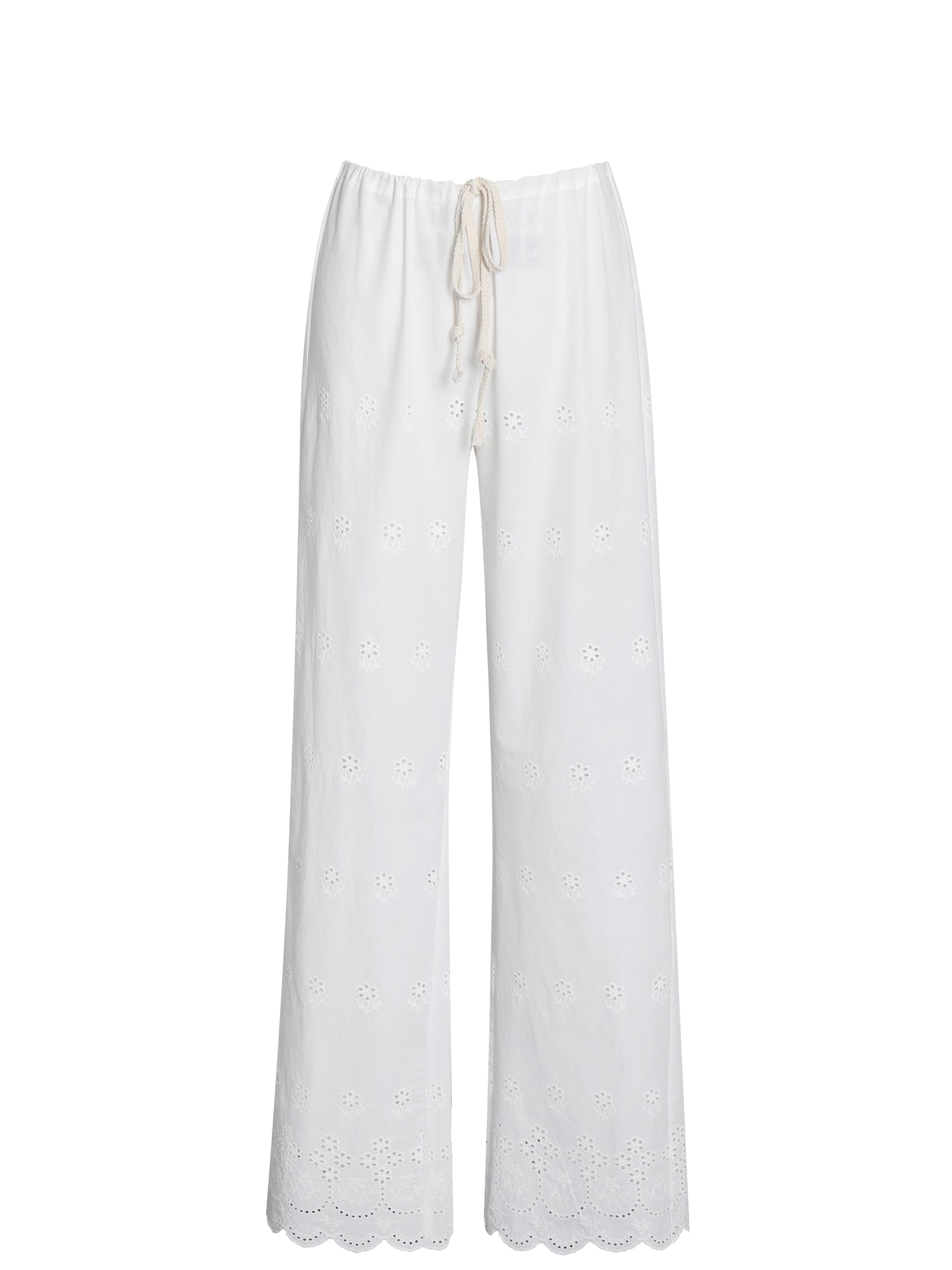 Raina White Cotton Eyelet Straight Pants - HOUSE OF SHE