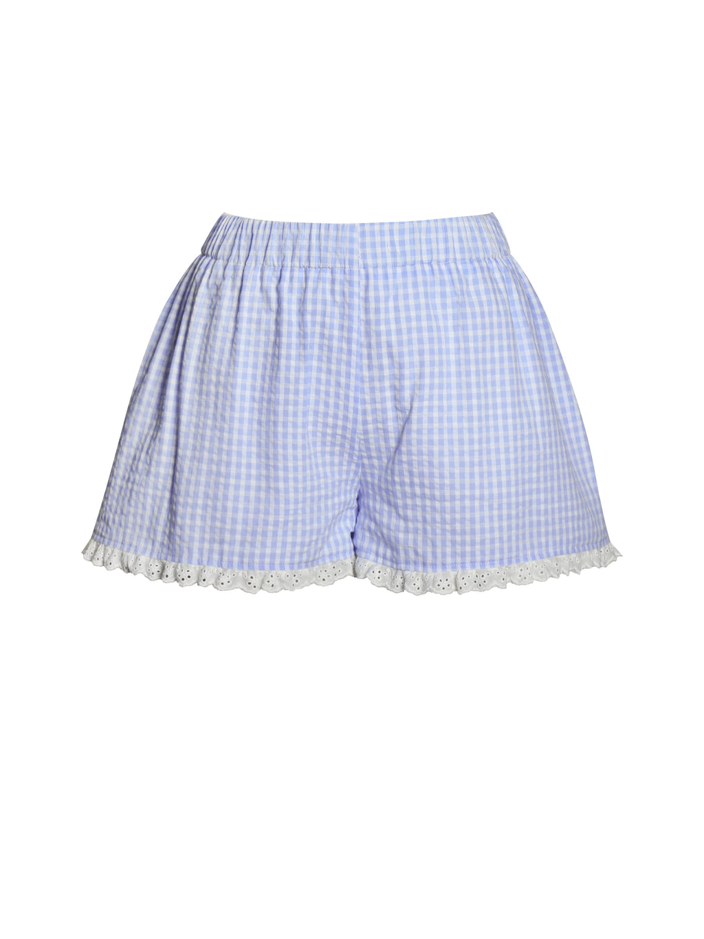 Qutayla Baby Blue Gingham Lace Trim Shorts - HOUSE OF SHE